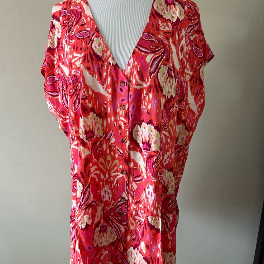 New With Tags Floral Viscose Button Down Top - Pink, Coral and White